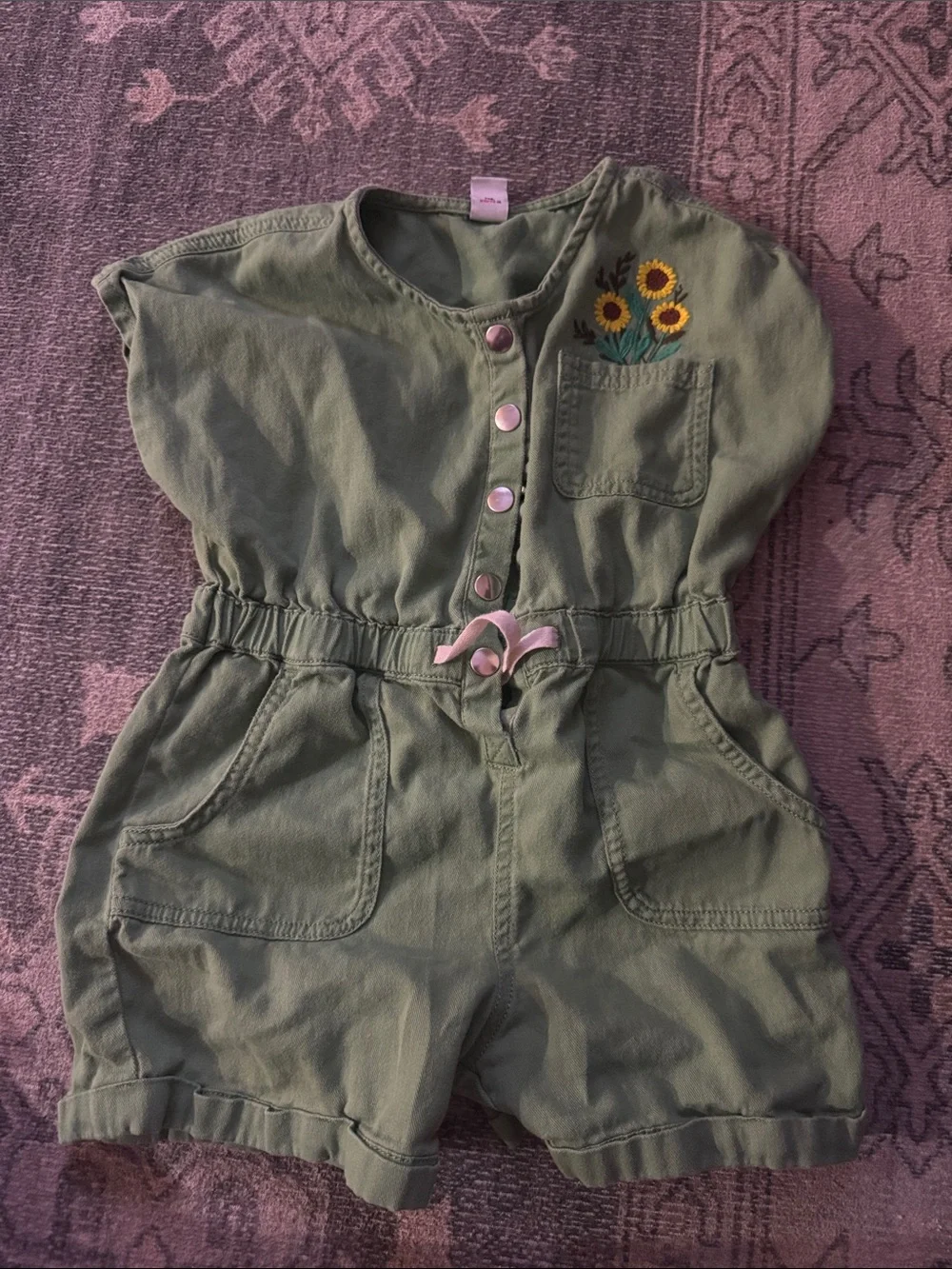 Old Navy Olive Green Sunflower Embroidered Romper